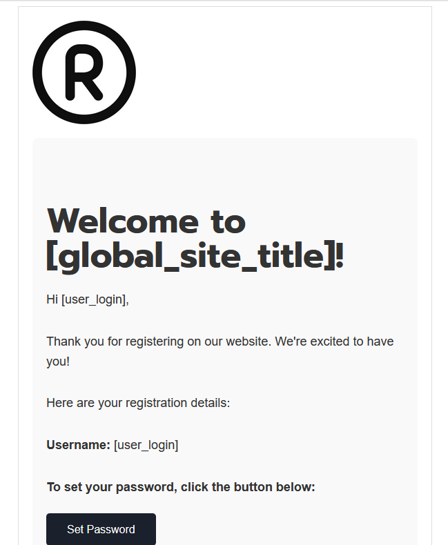 User registration email notification